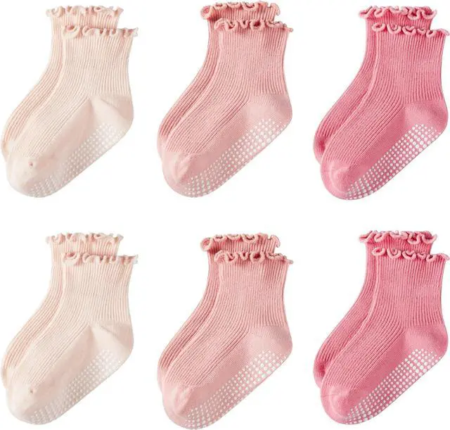 Main image of Toddler Girls Ruffle Socks: 6 Pairs Cute Frilly Non Slip | Baby Socks
