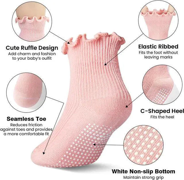 Alt view image 3 of 5 - Toddler Girls Ruffle Socks: 6 Pairs Cute Frilly Non Slip | Baby Socks