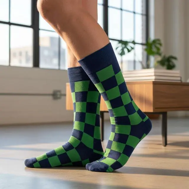 Alt view image 2 of 7 - Checker Dress Socks Funny Novelty Crazy Fun Design Men Size 8-12 Cotton Casual Crew Colorful Funky Gift for Men