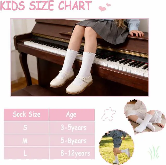 Alt view image 7 of 7 - Girls White Dressy Socks Soft Cotton Ruffle Sock School Uniform Sock Heart Bow Design For kids