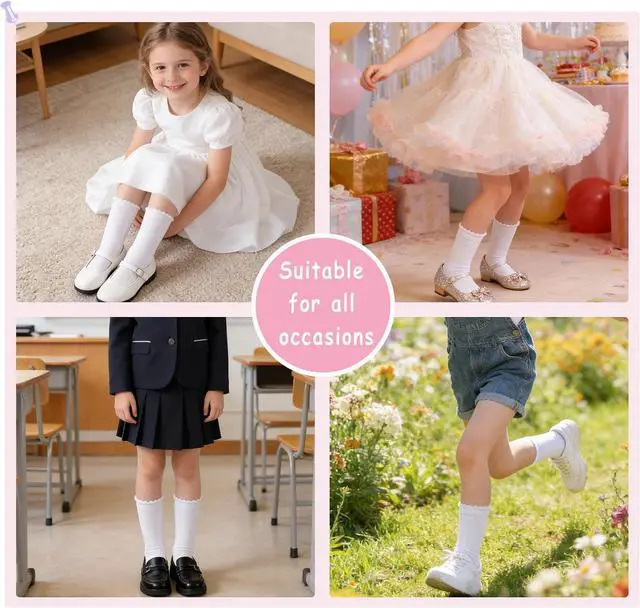 Alt view image 6 of 7 - Girls White Dressy Socks Soft Cotton Ruffle Sock School Uniform Sock Heart Bow Design For kids