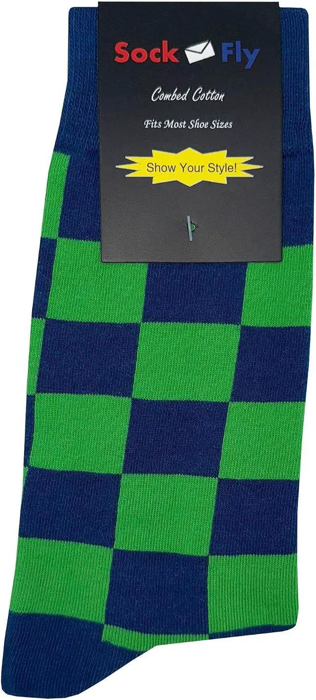 Alt view image 6 of 7 - Checker Dress Socks Funny Novelty Crazy Fun Design Men Size 8-12 Cotton Casual Crew Colorful Funky Gift for Men