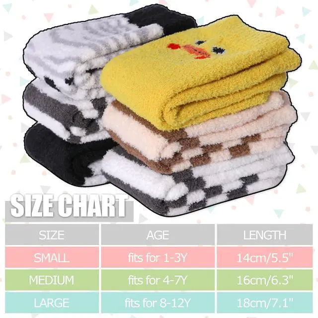Alt view image 5 of 6 - LINEMIN Kids Fuzzy Socks Boys Girls with Grips Non Slip Slipper Socks Cozy Fluffy Winter Warm Crew Socks 6 Pairs