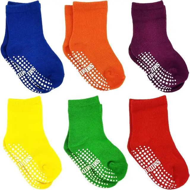 Alt view image 3 of 7 - Toddler Grip Crew Socks With Grippers Boys Girls Kids 1-3/3-5/5-7T 6 Pairs