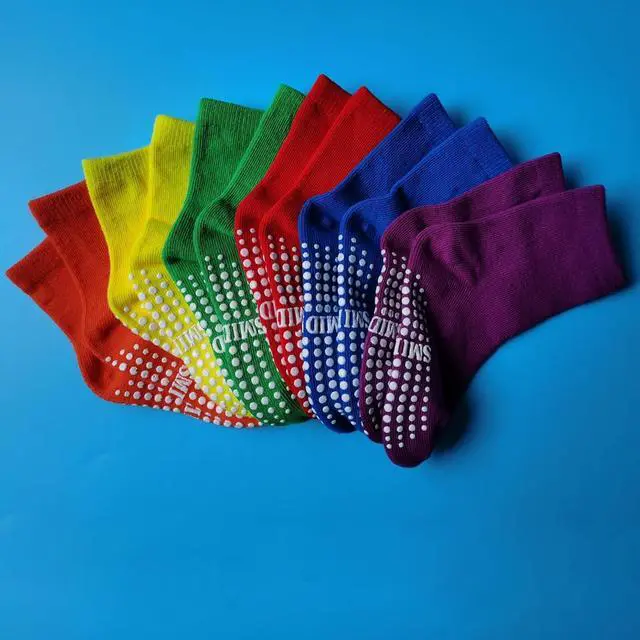 Alt view image 5 of 7 - Toddler Grip Crew Socks With Grippers Boys Girls Kids 1-3/3-5/5-7T 6 Pairs
