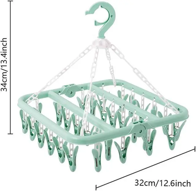 Alt view image 2 of 7 - SteelFever Clothes Drying Hanger with 32 Clips, Foldable Hanging Drying Rack for Clothes Underwear Socks (Light Green)