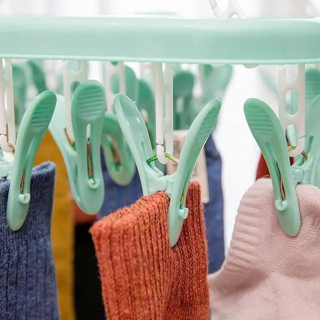 Alt view image 4 of 7 - SteelFever Clothes Drying Hanger with 32 Clips, Foldable Hanging Drying Rack for Clothes Underwear Socks (Light Green)