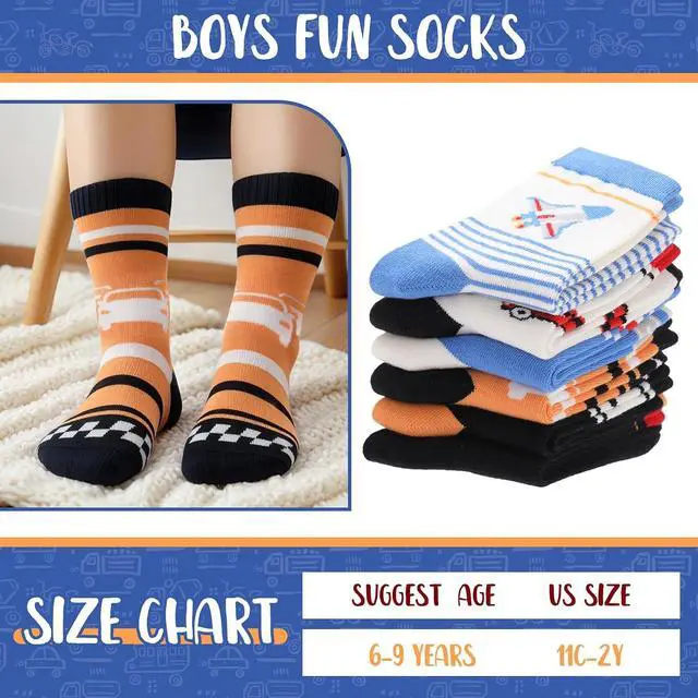 Alt view image 4 of 7 - 6/8/10 Pairs Boys Kids Novelty Crew Socks | Crazy Funny Cartoon Cotton Socks