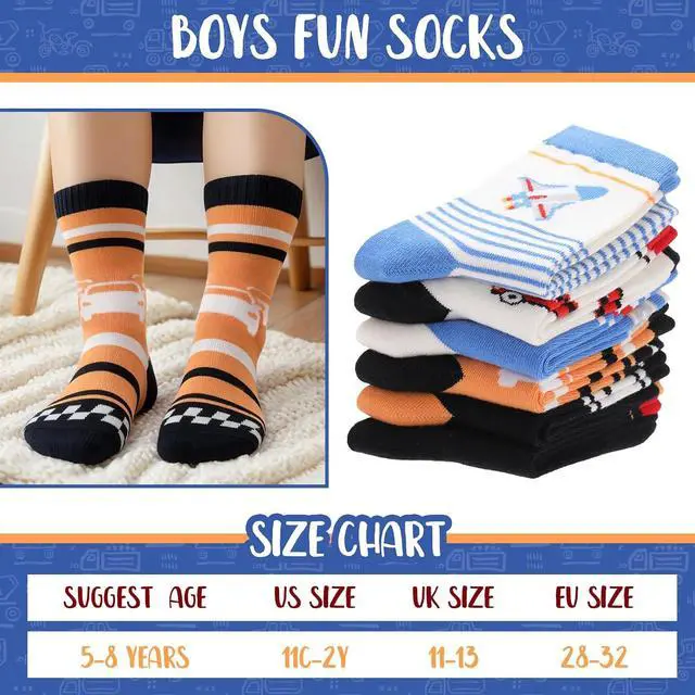Alt view image 3 of 7 - 6/8/10 Pairs Boys Kids Novelty Crew Socks | Crazy Funny Cartoon Cotton Socks