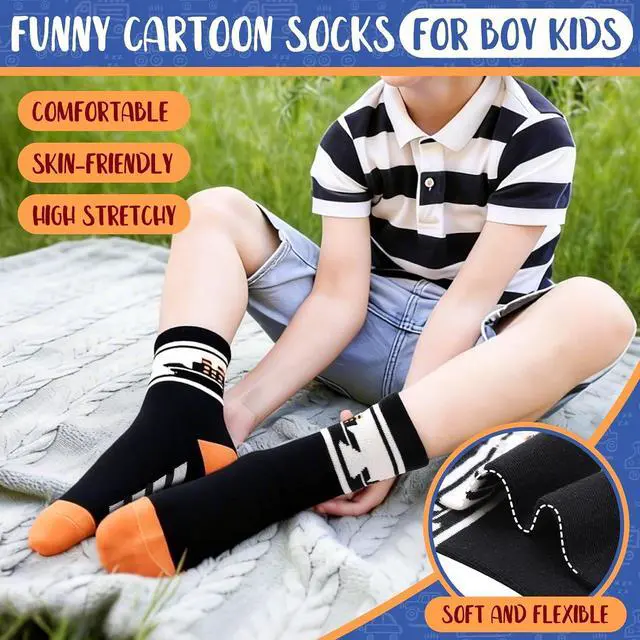 Alt view image 5 of 7 - 6/8/10 Pairs Boys Kids Novelty Crew Socks | Crazy Funny Cartoon Cotton Socks