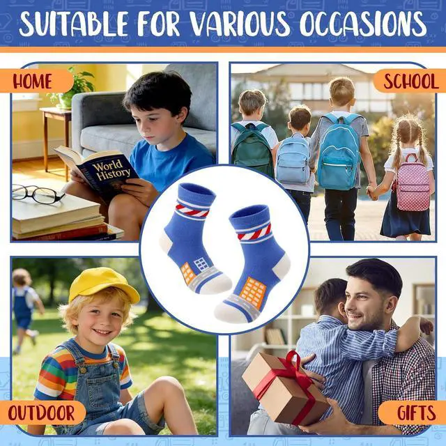 Alt view image 7 of 7 - 6/8/10 Pairs Boys Kids Novelty Crew Socks | Crazy Funny Cartoon Cotton Socks
