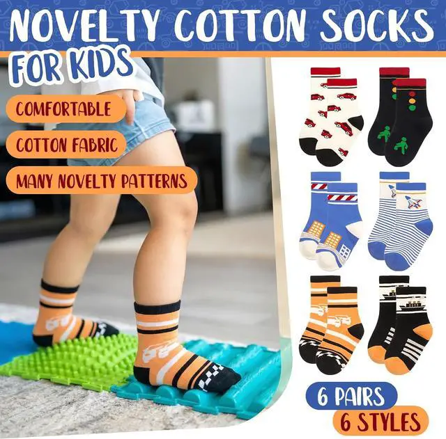 Alt view image 6 of 7 - 6/8/10 Pairs Boys Kids Novelty Crew Socks | Crazy Funny Cartoon Cotton Socks