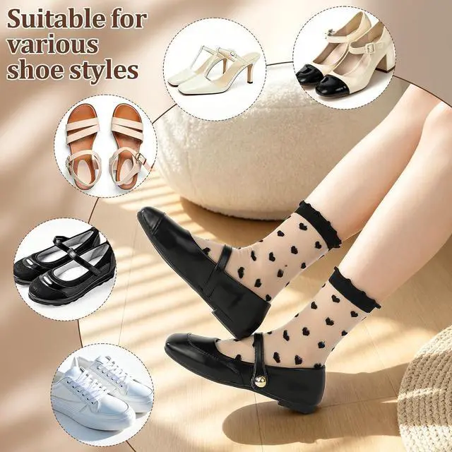 Alt view image 6 of 7 - 6 Pairs Women Sheer Ruffle Socks | Cute Polka Dot Summer Mesh Nylon Socks Summer Thin Lace See Through Sock