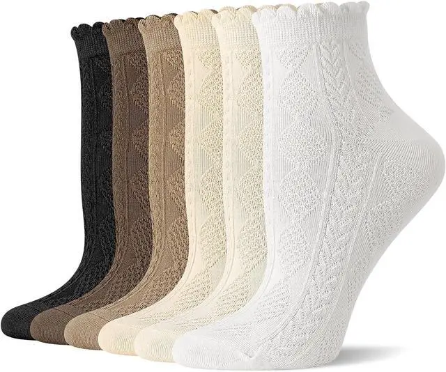 Main image of 6 Pairs Ankle Ruffle Socks Cute Frilly Comfort Breathable Cotton
