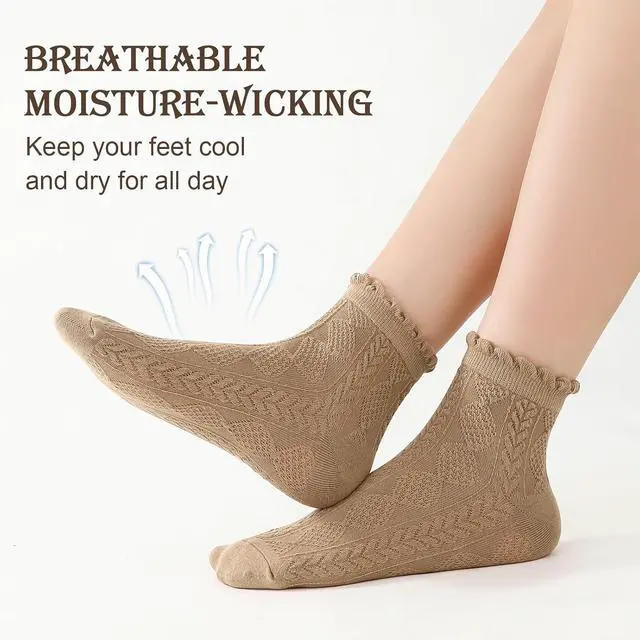 Alt view image 4 of 7 - 6 Pairs Ankle Ruffle Socks Cute Frilly Comfort Breathable Cotton