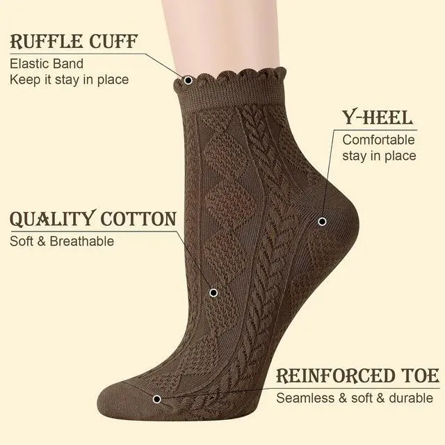 Alt view image 3 of 7 - 6 Pairs Ankle Ruffle Socks Cute Frilly Comfort Breathable Cotton