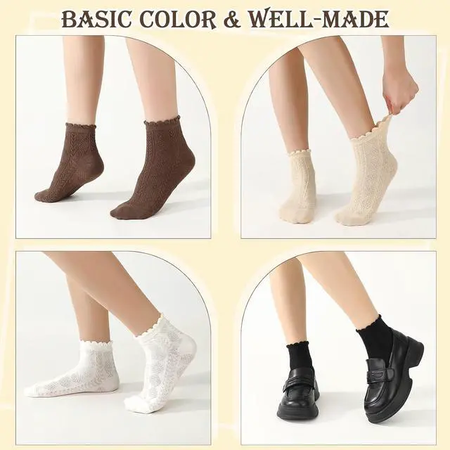 Alt view image 5 of 7 - 6 Pairs Ankle Ruffle Socks Cute Frilly Comfort Breathable Cotton