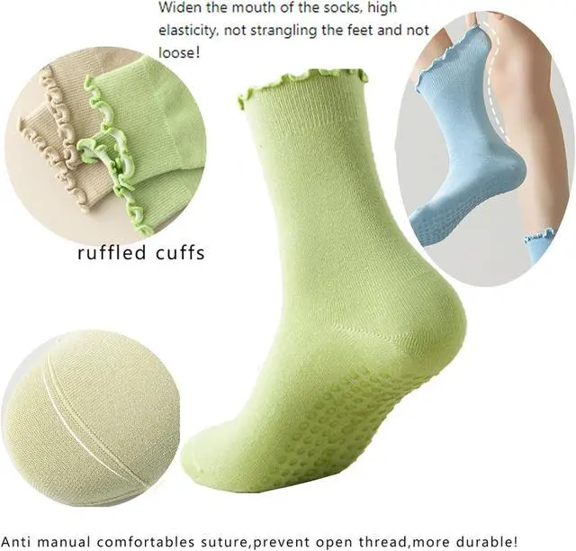 Alt view image 4 of 6 - 4 Pairs Ruffle Yoga Socks for Women,Cute Frilly Non-Slip Grips Socks for Pilates,Fitness,Hospital,Pregnant