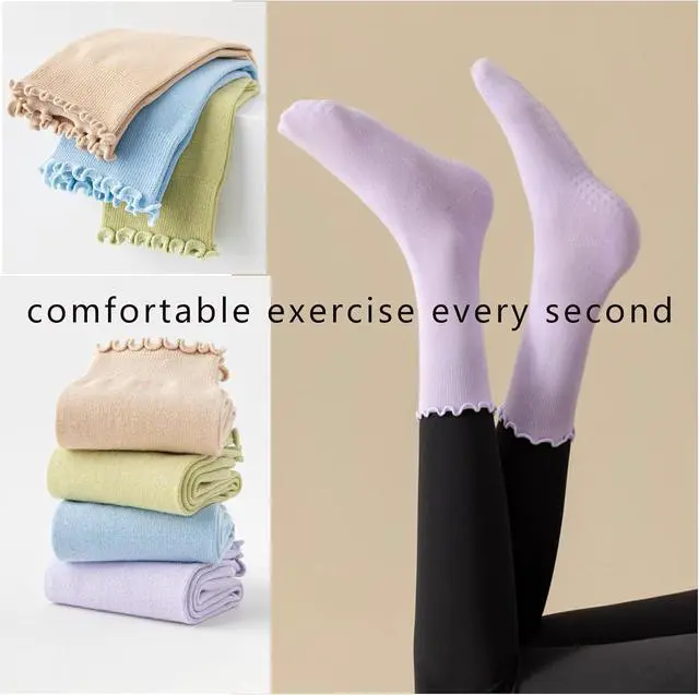 Alt view image 6 of 6 - 4 Pairs Ruffle Yoga Socks for Women,Cute Frilly Non-Slip Grips Socks for Pilates,Fitness,Hospital,Pregnant