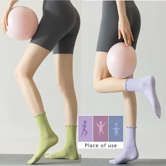 Alt view image 5 of 6 - 4 Pairs Ruffle Yoga Socks for Women,Cute Frilly Non-Slip Grips Socks for Pilates,Fitness,Hospital,Pregnant
