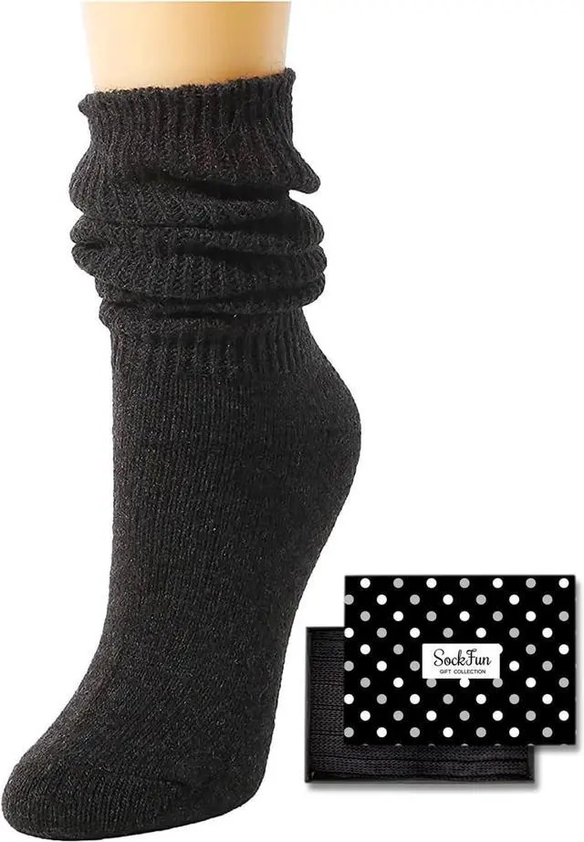 Main image of Slouch Socks Women - Scrunch Stacked Long Chunky Wool Socks 80s 90s