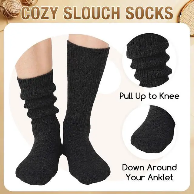 Alt view image 4 of 7 - Slouch Socks Women - Scrunch Stacked Long Chunky Wool Socks 80s 90s