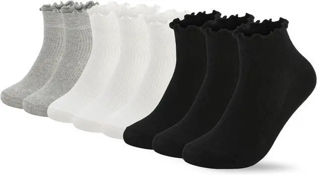 Main image of 3/8 Pairs Frilly Socks Women,Ruffle Socks for Girl Women,Cute Ankle Socks for Women,Comfort Breathable One Size 5-9