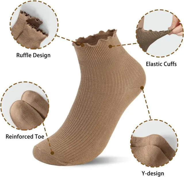 Alt view image 3 of 7 - 3/8 Pairs Frilly Socks Women,Ruffle Socks for Girl Women,Cute Ankle Socks for Women,Comfort Breathable One Size 5-9