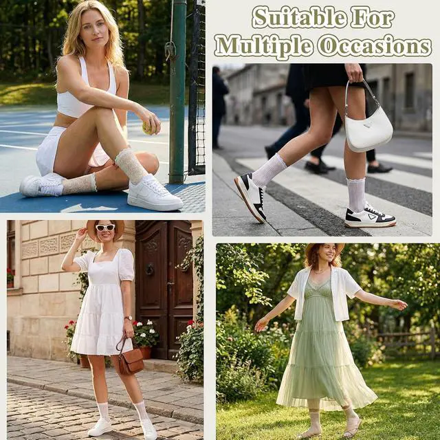 Alt view image 2 of 7 - Cute Ruffle Lace Socks Summer Ultra Thin Mesh Crew Socks | 6/8 Pcs Casual Cotton Frilly Floral Ankle Sock for Women Girls