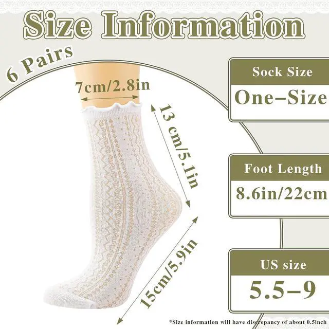 Alt view image 3 of 7 - Cute Ruffle Lace Socks Summer Ultra Thin Mesh Crew Socks | 6/8 Pcs Casual Cotton Frilly Floral Ankle Sock for Women Girls