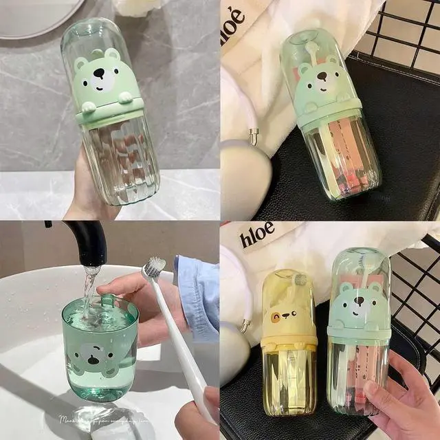 Alt view image 5 of 7 - Cute Toothbrush Travel Case for Kids with Detachable Handle, Portable Cute Toothbrush Holder, Multifuction Toothbrushes Toothpaste Storage Box for Camping Travel or Home Use (Green)