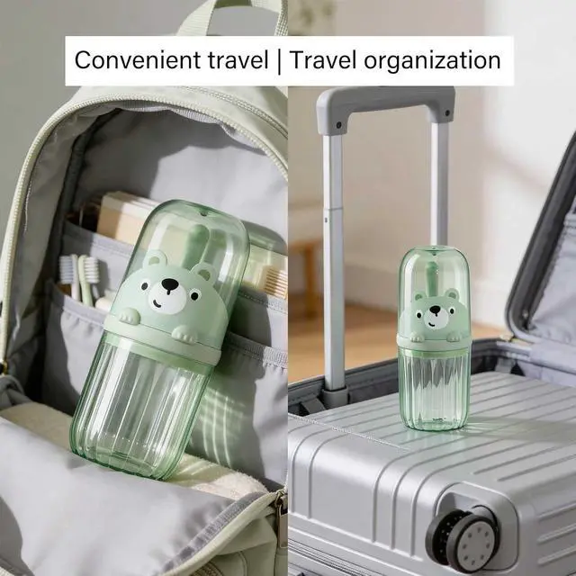 Alt view image 7 of 7 - Cute Toothbrush Travel Case for Kids with Detachable Handle, Portable Cute Toothbrush Holder, Multifuction Toothbrushes Toothpaste Storage Box for Camping Travel or Home Use (Green)