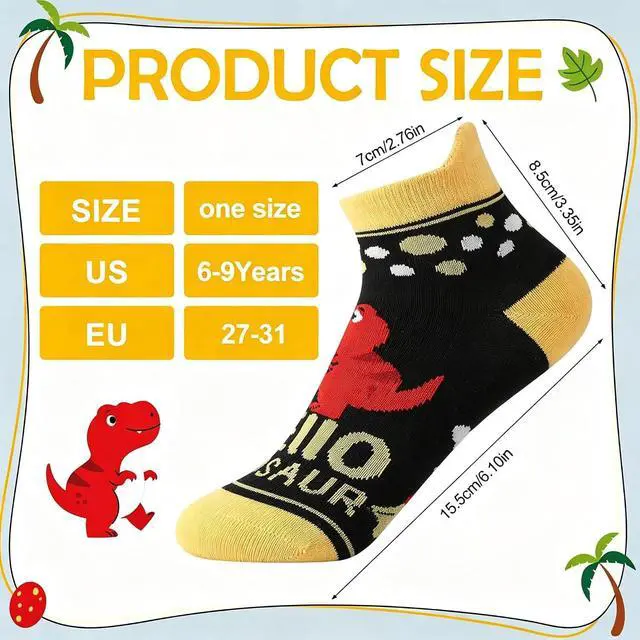 Alt view image 3 of 7 - 6 Pairs Kids Boys Ankle Socks No Show Funny Cartoon | Novelty Cotton Socks Low Cut Cute