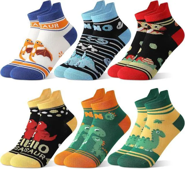 Main image of 6 Pairs Kids Boys Ankle Socks No Show Funny Cartoon | Novelty Cotton Socks Low Cut Cute
