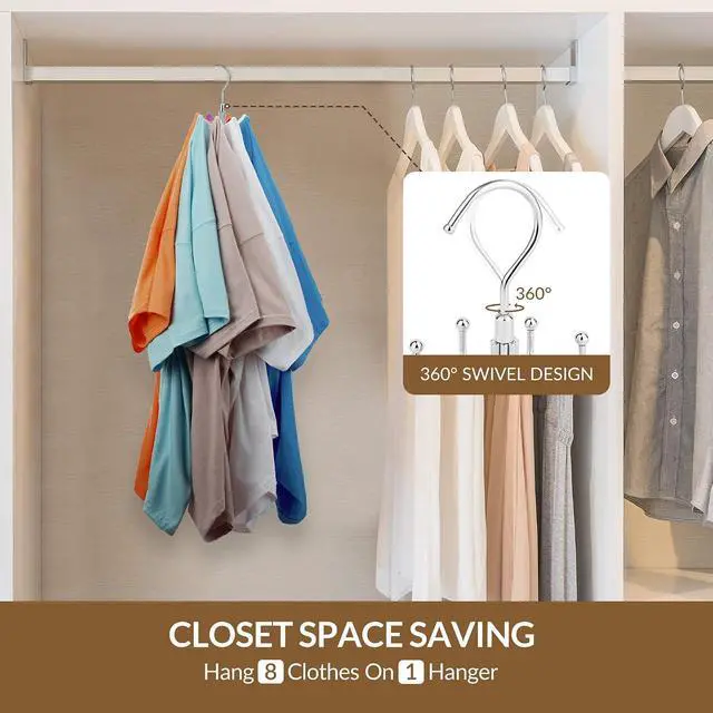Alt view image 3 of 7 - ZEDODIER Space Saving Hangers for Clothes,Rotatable Sturdy Shirt Hangers with 8 Hooks, Non Slip Multiple Shirt Organizer for T-Shirts Sweatshirts Hoodies, Silver