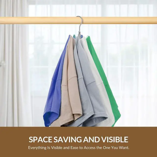 Alt view image 4 of 7 - ZEDODIER Space Saving Hangers for Clothes,Rotatable Sturdy Shirt Hangers with 8 Hooks, Non Slip Multiple Shirt Organizer for T-Shirts Sweatshirts Hoodies, Silver