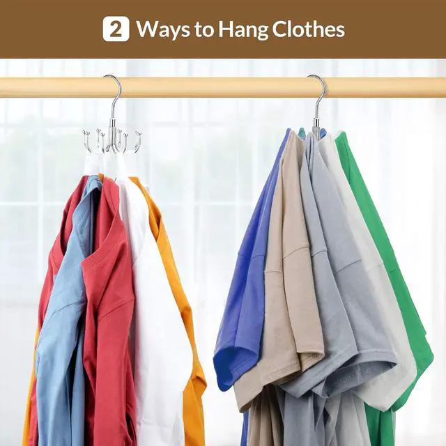 Alt view image 6 of 7 - ZEDODIER Space Saving Hangers for Clothes,Rotatable Sturdy Shirt Hangers with 8 Hooks, Non Slip Multiple Shirt Organizer for T-Shirts Sweatshirts Hoodies, Silver