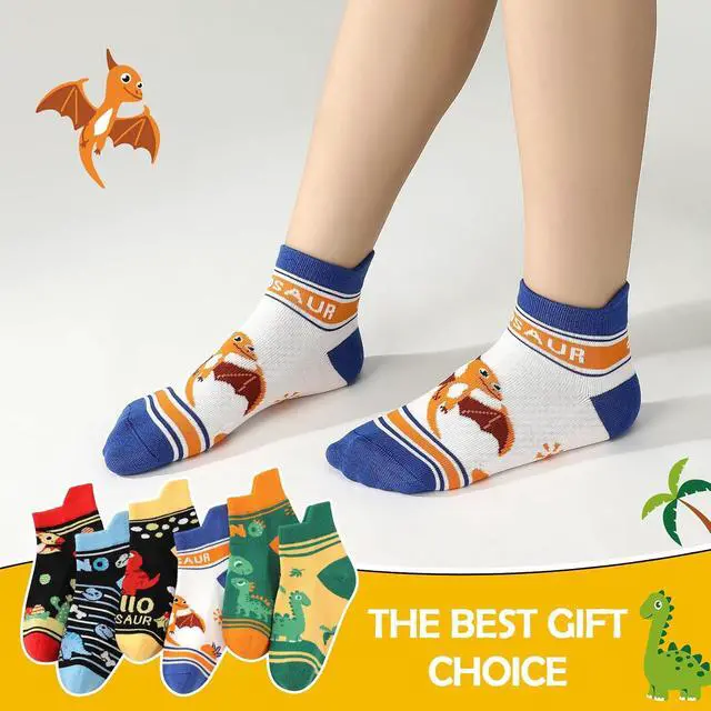 Alt view image 6 of 7 - 6 Pairs Kids Boys Ankle Socks No Show Funny Cartoon | Novelty Cotton Socks Low Cut Cute