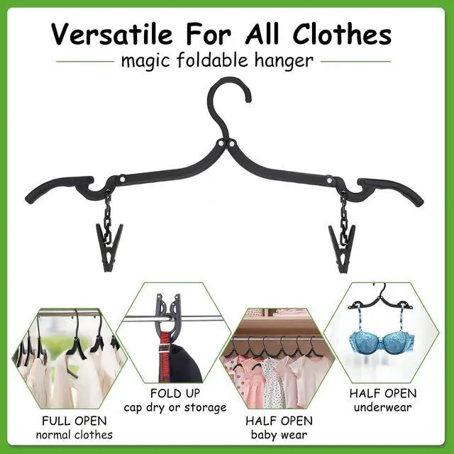 Alt view image 4 of 7 - Folding Travel Hangers Foldable with Clips Folding Clothes Hangers Portable Foldable Hangers Collapsible Coat Hanger Travel Drying Rack for Clothes (Black, 12 Pieces)