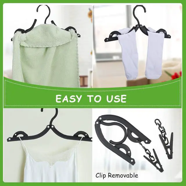 Alt view image 5 of 7 - Folding Travel Hangers Foldable with Clips Folding Clothes Hangers Portable Foldable Hangers Collapsible Coat Hanger Travel Drying Rack for Clothes (Black, 12 Pieces)