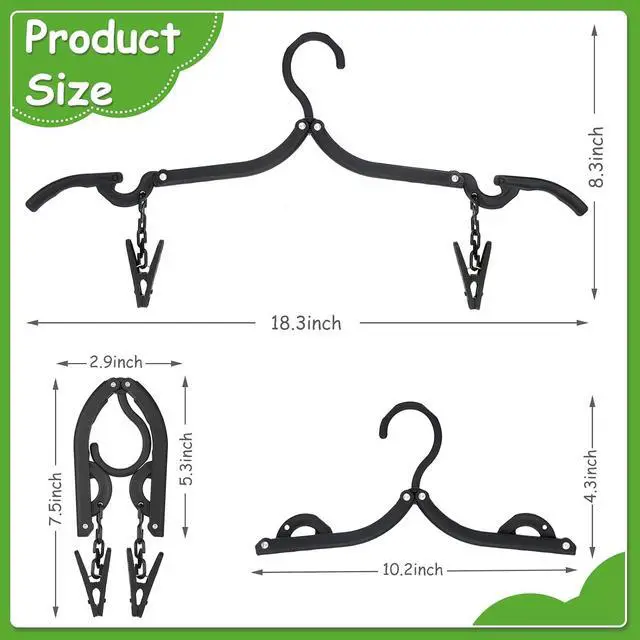 Alt view image 2 of 7 - Folding Travel Hangers Foldable with Clips Folding Clothes Hangers Portable Foldable Hangers Collapsible Coat Hanger Travel Drying Rack for Clothes (Black, 12 Pieces)