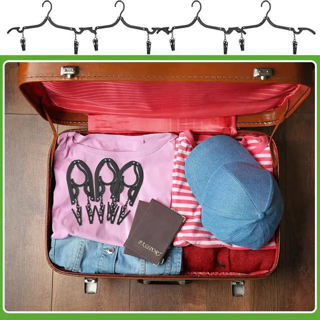 Alt view image 6 of 7 - Folding Travel Hangers Foldable with Clips Folding Clothes Hangers Portable Foldable Hangers Collapsible Coat Hanger Travel Drying Rack for Clothes (Black, 12 Pieces)
