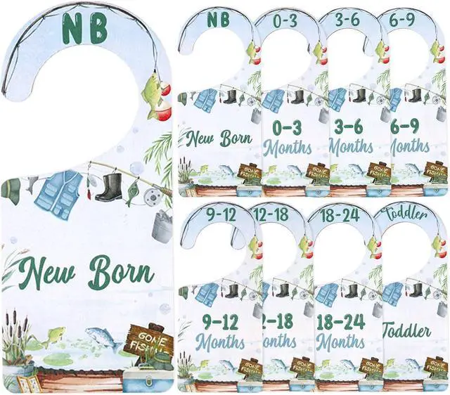 Main image of Fishing Baby Closet Dividers - Clothes Size Organizer 8PCS | Fishing Nursery Decor, Wooden Double-Sided Clothes Hanger Dividers, Newborn to Toddler, Clothing Storage, Baby Shower