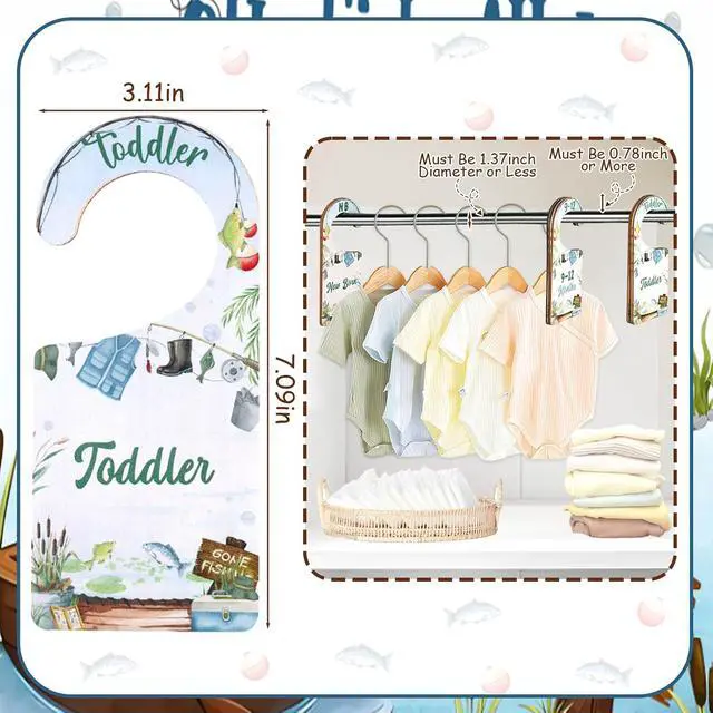 Alt view image 2 of 6 - Fishing Baby Closet Dividers - Clothes Size Organizer 8PCS | Fishing Nursery Decor, Wooden Double-Sided Clothes Hanger Dividers, Newborn to Toddler, Clothing Storage, Baby Shower