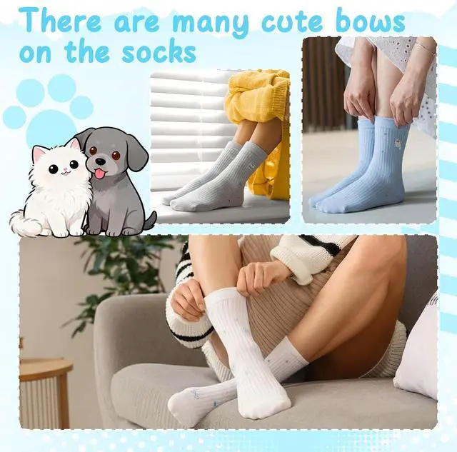 Alt view image 4 of 7 - 5/6 Pairs Women Cute Dachshund Balloon Embroidery Cotton Socks | Kitten Embroidered Funny Novelty Splicing Socks Animal Crew Sock for Cats Lovers Gift