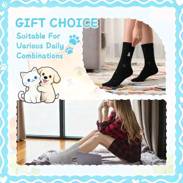 Alt view image 7 of 7 - 5/6 Pairs Women Cute Dachshund Balloon Embroidery Cotton Socks | Kitten Embroidered Funny Novelty Splicing Socks Animal Crew Sock for Cats Lovers Gift