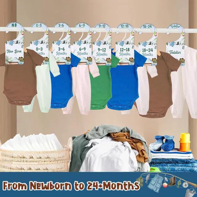 Alt view image 3 of 6 - Fishing Baby Closet Dividers - Clothes Size Organizer 8PCS | Fishing Nursery Decor, Wooden Double-Sided Clothes Hanger Dividers, Newborn to Toddler, Clothing Storage, Baby Shower