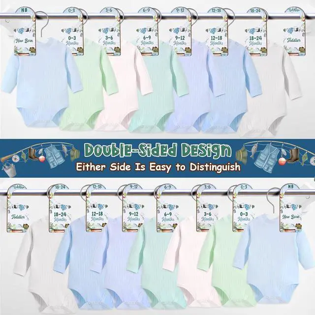 Alt view image 4 of 6 - Fishing Baby Closet Dividers - Clothes Size Organizer 8PCS | Fishing Nursery Decor, Wooden Double-Sided Clothes Hanger Dividers, Newborn to Toddler, Clothing Storage, Baby Shower