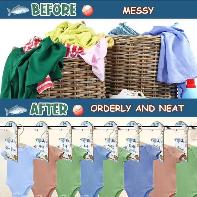 Alt view image 5 of 6 - Fishing Baby Closet Dividers - Clothes Size Organizer 8PCS | Fishing Nursery Decor, Wooden Double-Sided Clothes Hanger Dividers, Newborn to Toddler, Clothing Storage, Baby Shower