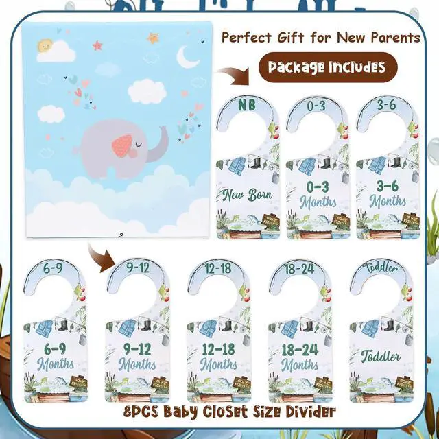 Alt view image 6 of 6 - Fishing Baby Closet Dividers - Clothes Size Organizer 8PCS | Fishing Nursery Decor, Wooden Double-Sided Clothes Hanger Dividers, Newborn to Toddler, Clothing Storage, Baby Shower
